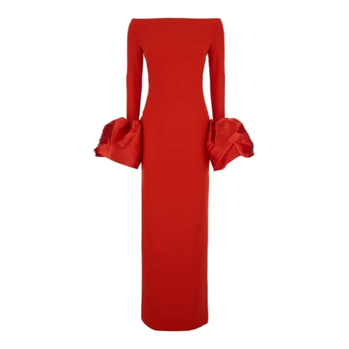 Solace London Talia' Maxi Red Dress With Oversized Cuffs In Crep Red Maxikleider