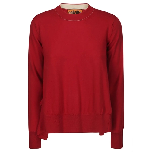 Colville Pullover Asymmetric Crew Neck Sweater Red