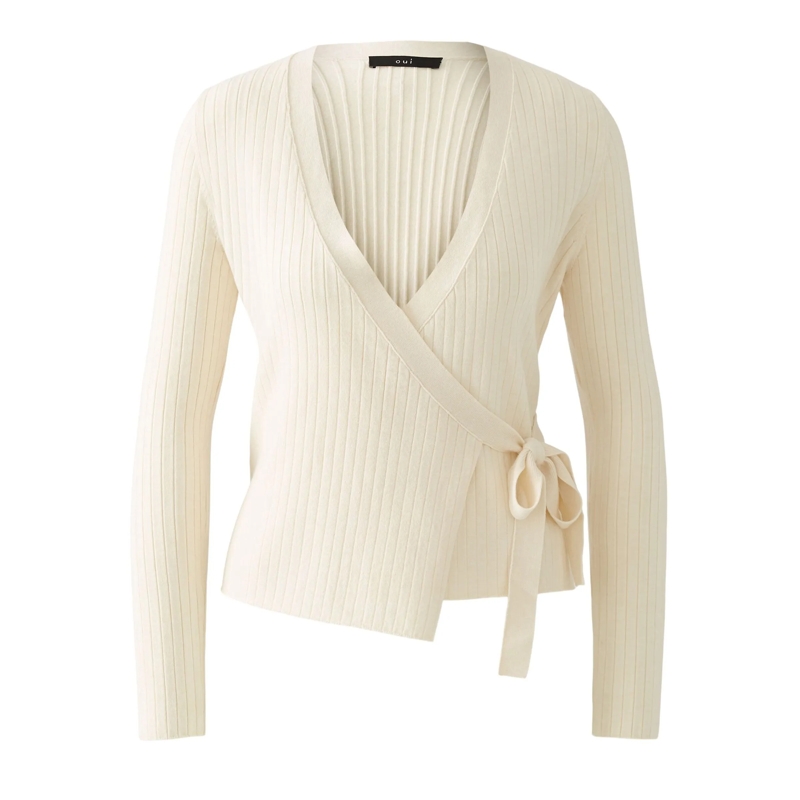 Oui Strickjacke Wickeljacke offwhite