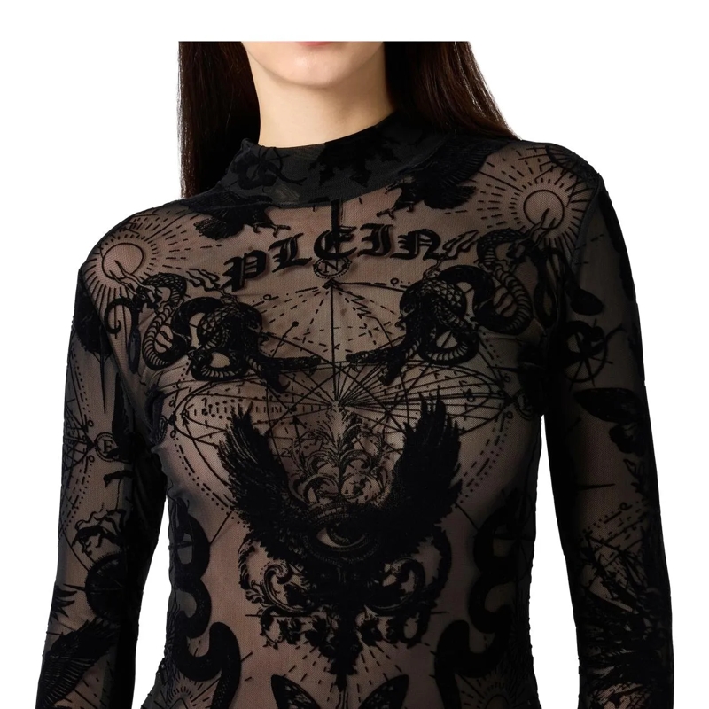 Philipp Plein Minikleid Long Sleeve Mini Dress Flock Butterfly Tattoo schwarz(Image 3)