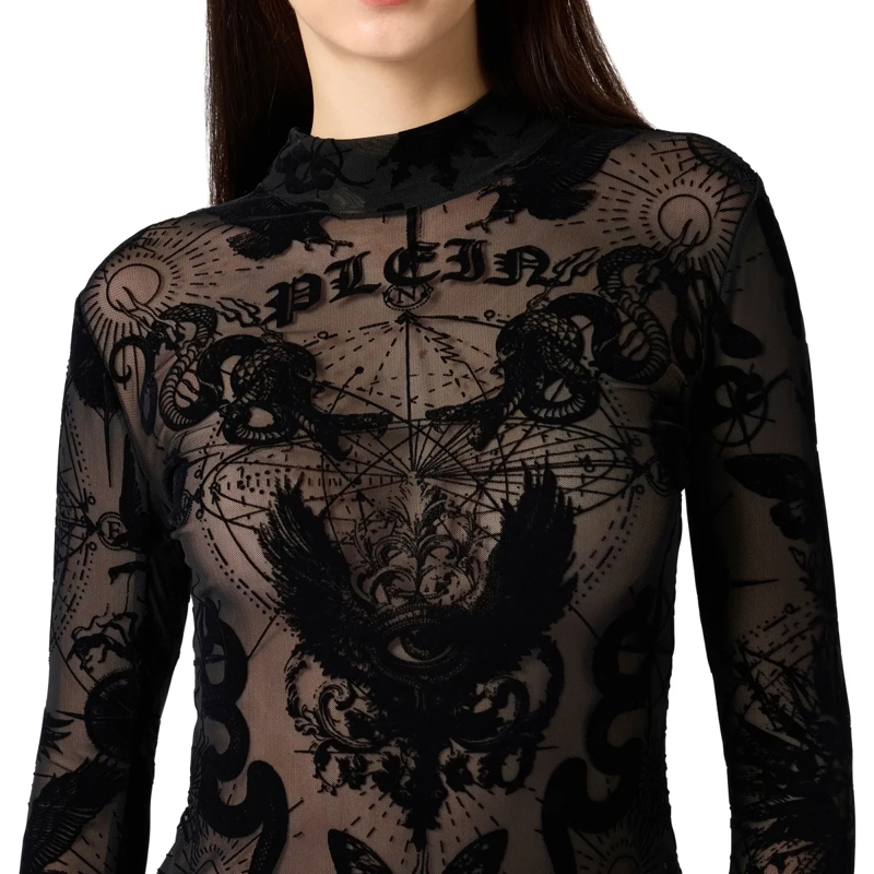 Philipp Plein Minikleid Long Sleeve Mini Dress Flock Butterfly Tattoo schwarz(Image 5)