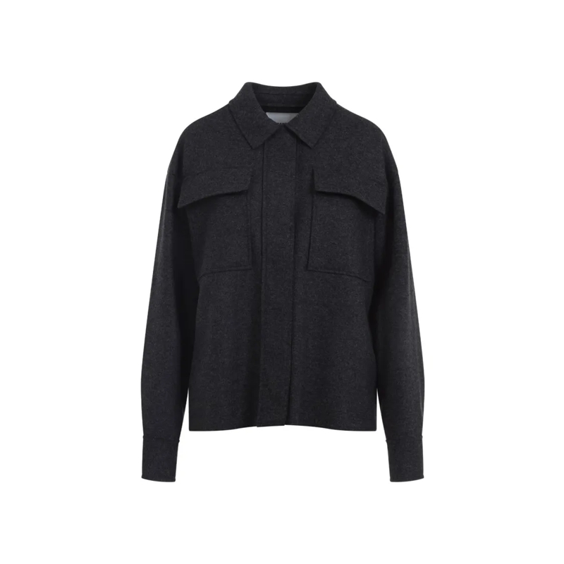 Jil Sander Top met lange mouwen Classic Collar Black Wool Blend Top Black