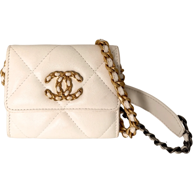 Chanel Sac à bandoulière Chanel 19 Flap Coin Wallet on Chain Wei� Fullset / weiß