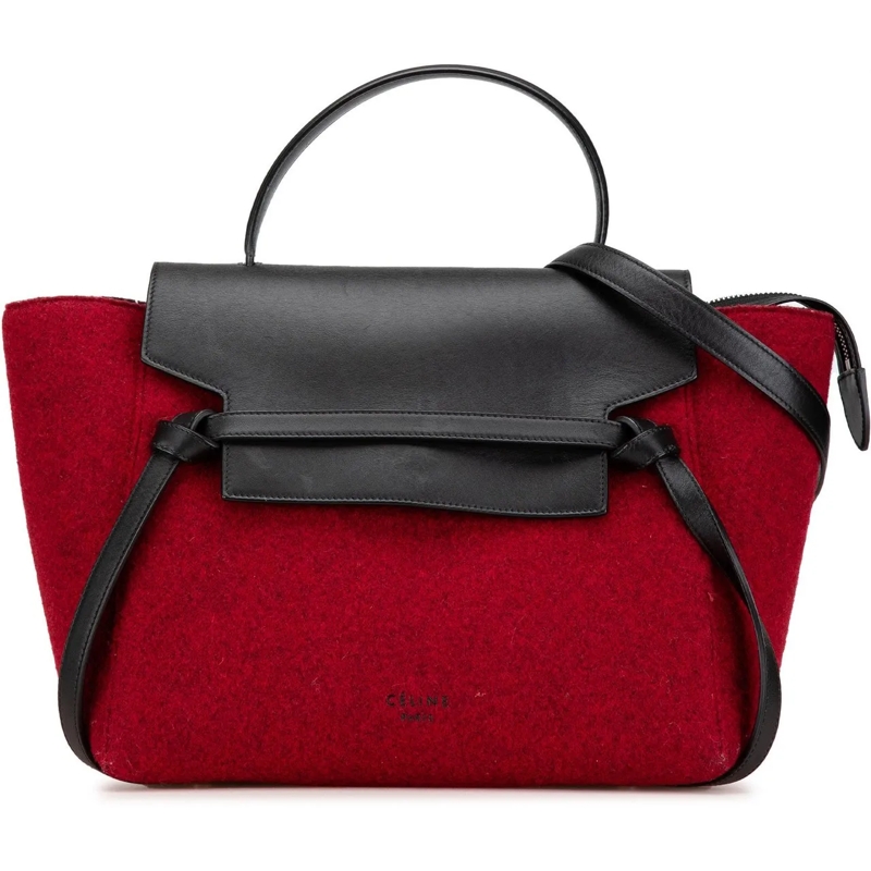 Celine Tote Mini Felt and Calfskin Belt Satchel rot