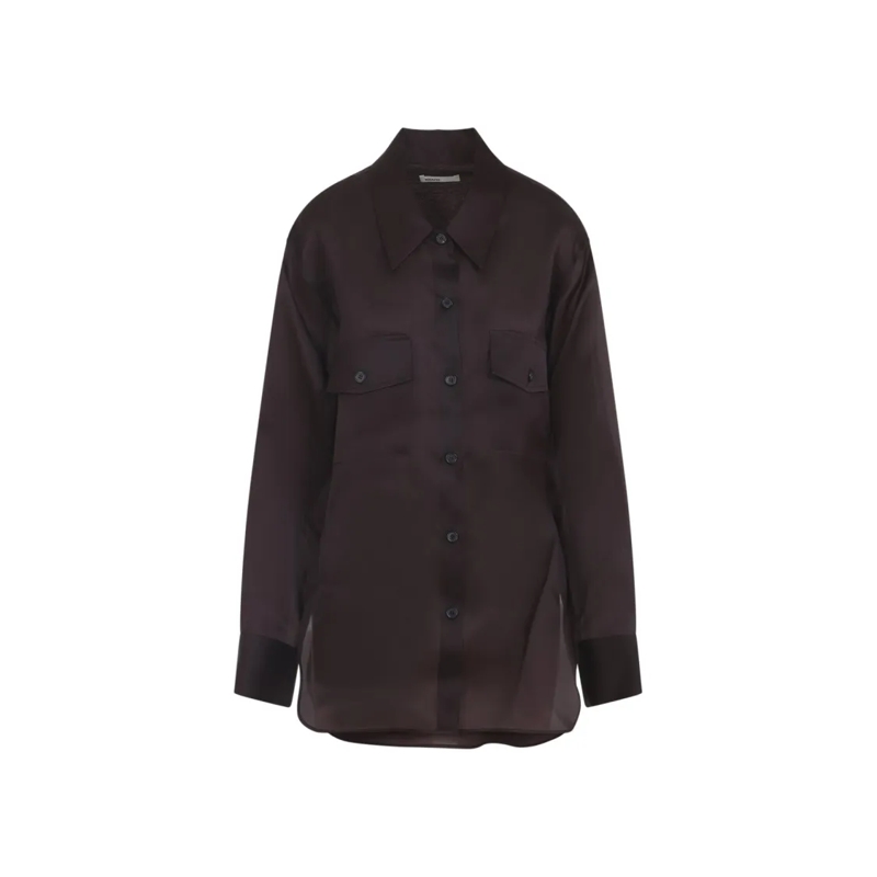 Khaite Blouse Silk Button-Down Top With Classic Collar Dunkelrot