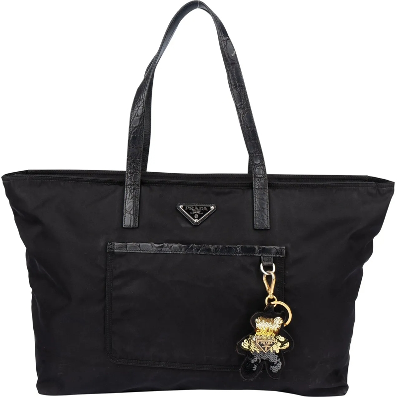 Prada Schultertasche Prada Black Nylon Triangle Shopper Handbag schwarz