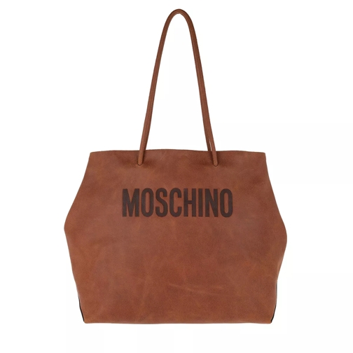 Moschino Leather Logo Shopping Bag Cognac Shoppingväska