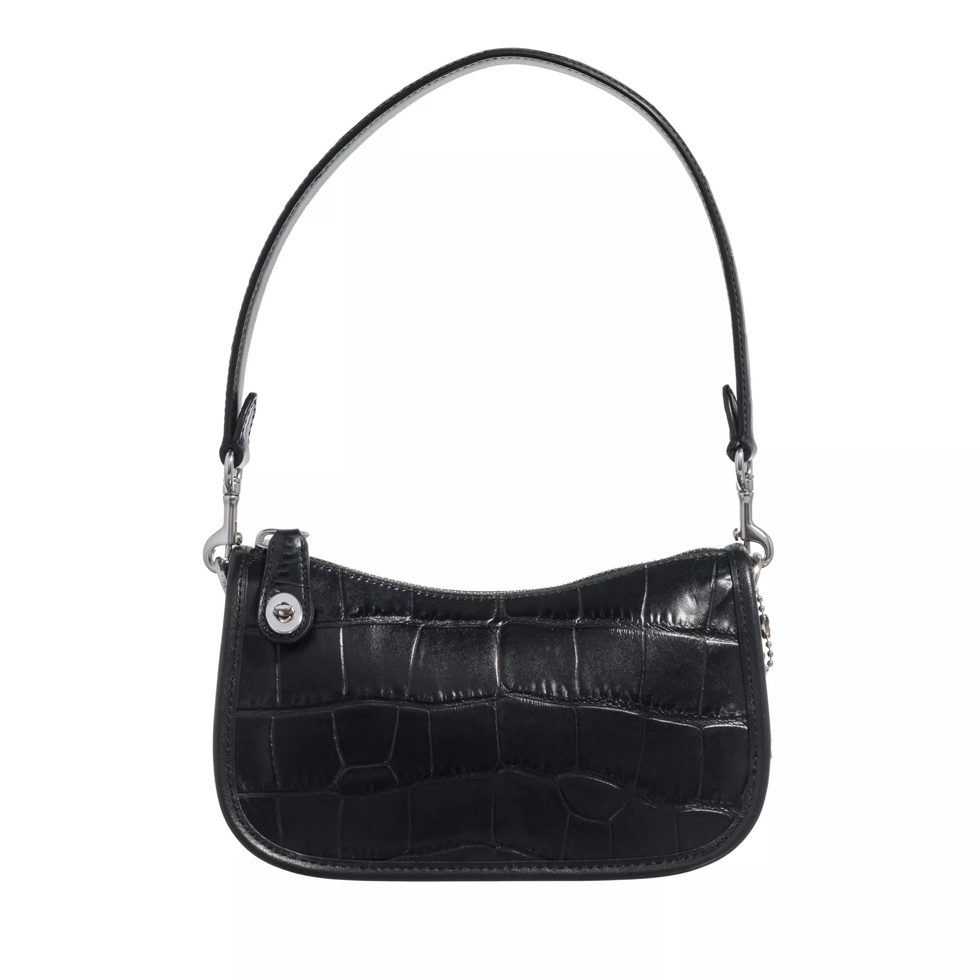 Coach Embossed Croc Swinger 20 Black Mini Bag