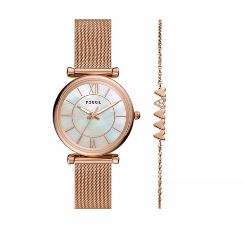 Fossil Carlie Three-Hand Mesh Watch and Bracelet Set Rose Gold-Tone Dresswatch