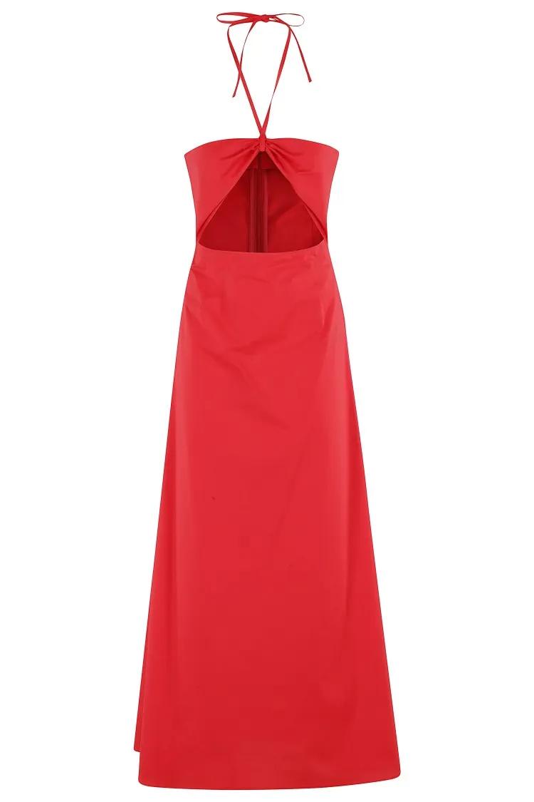 Thumbnail - Federica Tosi - Cut-Out Cotton Top With Drawstring Neckline - Größe 38 - rot