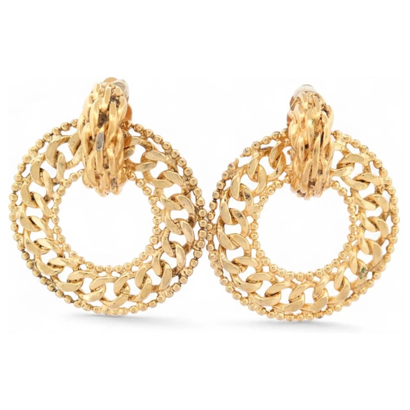 Chanel Ohrstecker VINTAGE CHANEL CREOLE-OHRRINGE 1990 KETTENRING GOU gold