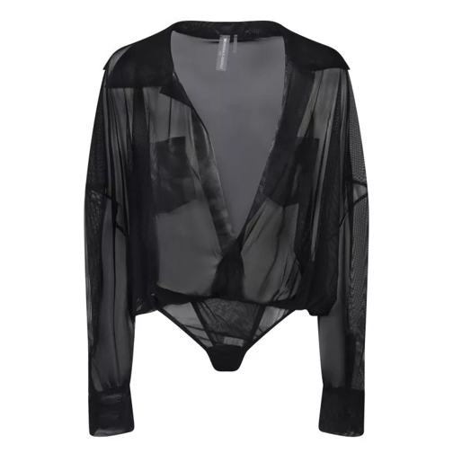 Norma Kamali Semi-Sheer Shirt-Bodysuit Black 