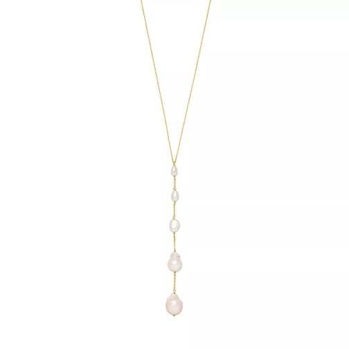 Leaf Y-Necklace Pearls Yellow Gold Kurze Halskette