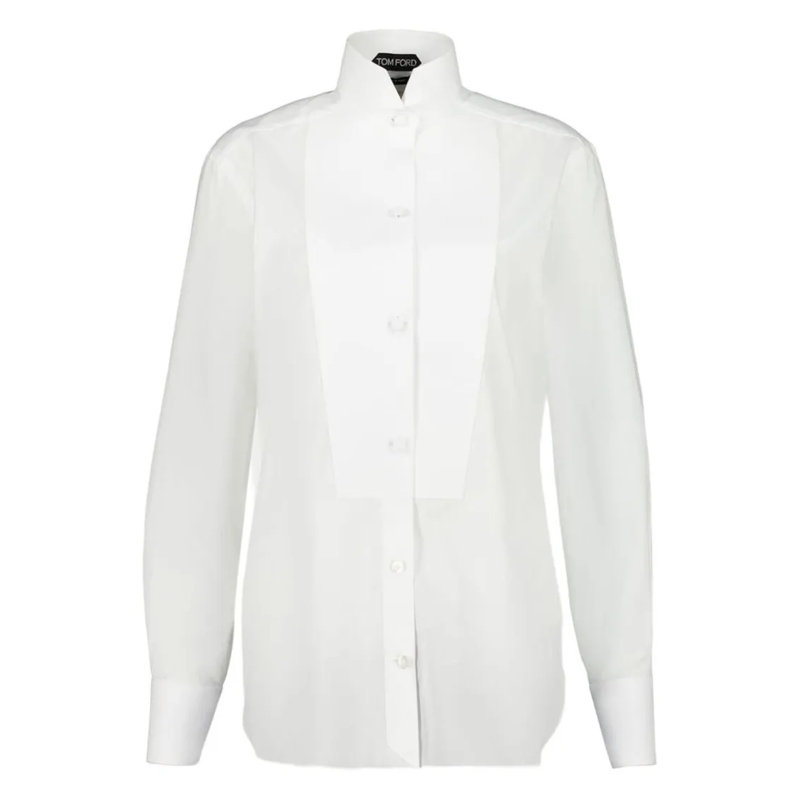 Tom Ford Overhemd White Cotton Voile Shirt With Pique Plastron White