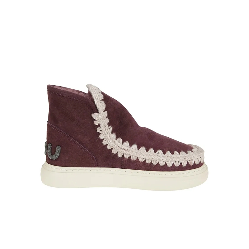 Mou Laarzen Burgundy Suede Ankle Boots With Whipstitch Detaili Burgundy