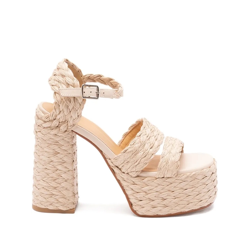 Castaner Sandalen Woven Raffia Platform Sandals With Heel Neutrals