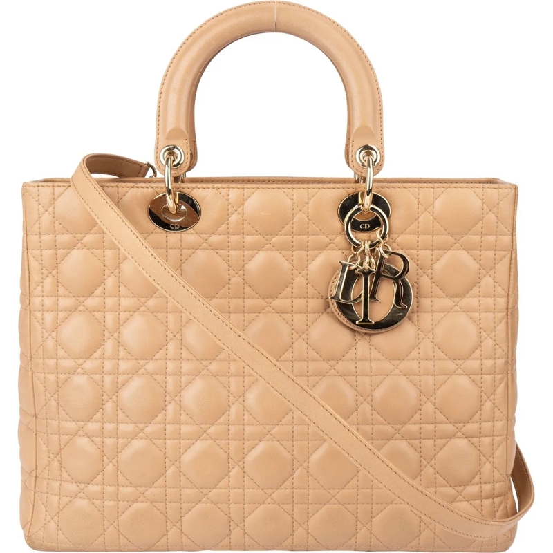 Christian Dior Tote Christian Dior Quilted Lambskin Lady Dior Handbag beige