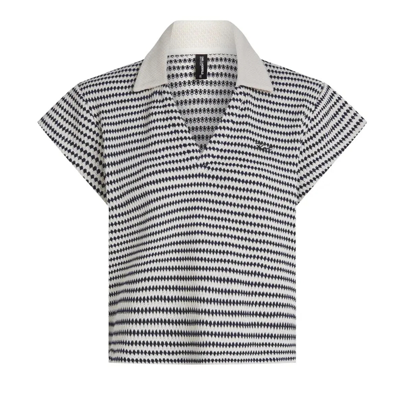 Karl Lagerfeld  Gestreiftes Polo Shirt in Häkeloptik Poloshirt creme