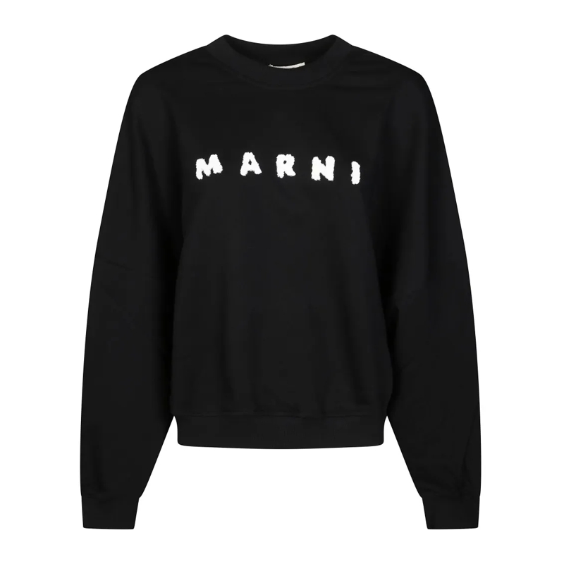 Marni  Relaxed Fit Black Sweatshirt With Textured Logo Black