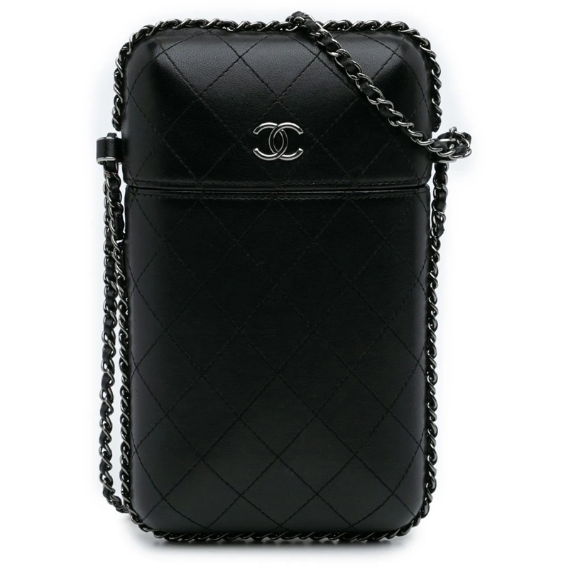Chanel Sac à bandoulière CC Quilted Lambskin Chain Around Phone Holder schwarz