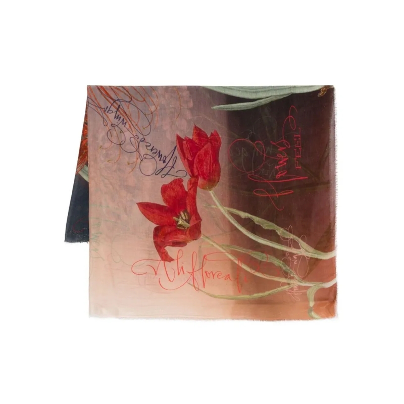 Faliero Sarti Écharpe légère Floral-Patterned Multicolour Scarf With Delicate T Brown