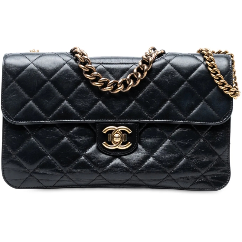Chanel Schultertasche Large CC Quilted Glazed Calfskin Perfect Edge Flap schwarz
