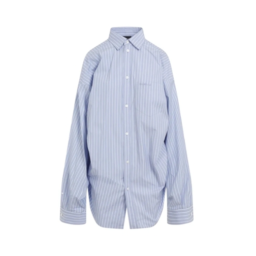 Balenciaga Sky-Blue Cotton Asymmetric Shirt Blue Hemden