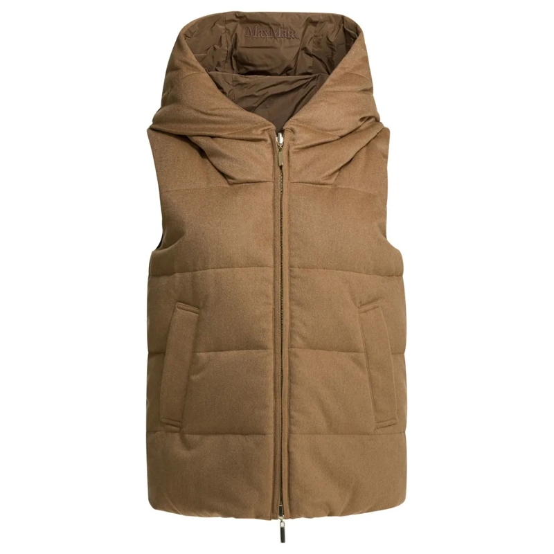 Max Mara  Sleeveless Padded Camel Jacket With Structured Col Brown