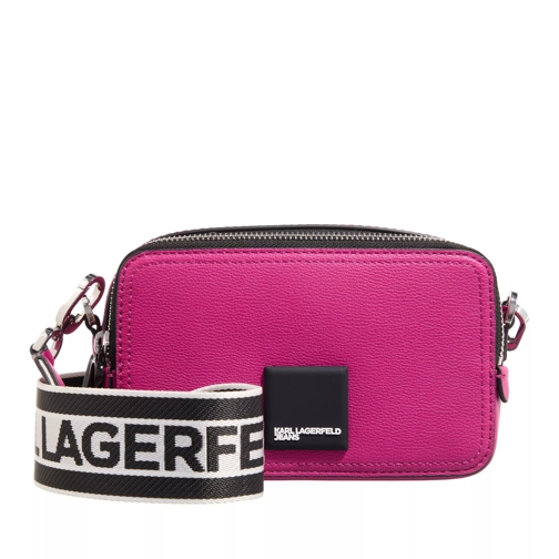 Karl Lagerfeld Jeans Tech Leather Camera Bag Patch Festival Fuchsia Crossbody Bag
