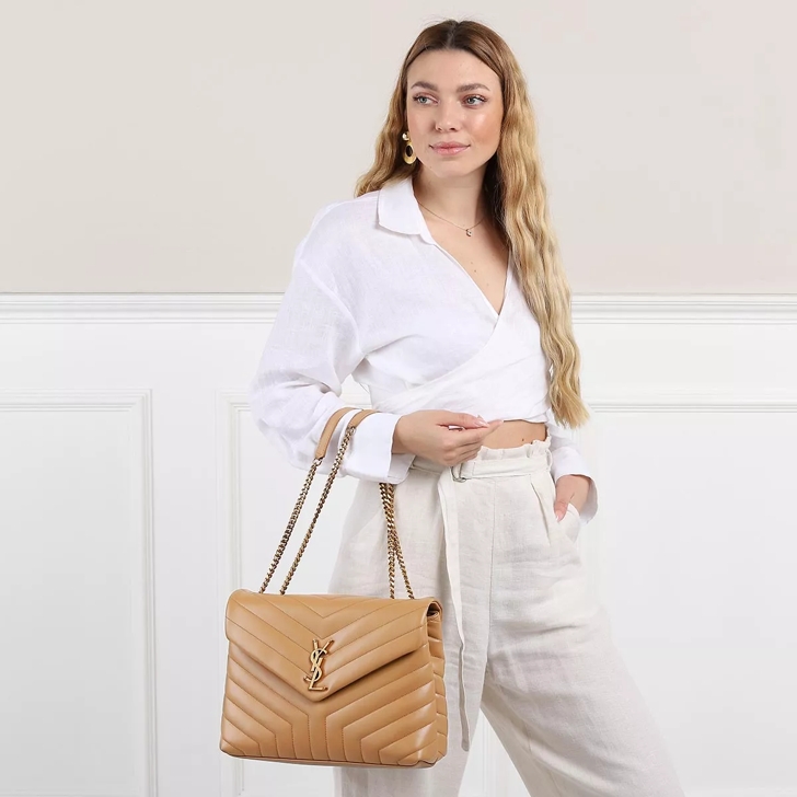 Saint Laurent Cream/gold Small Ysl Loulou Bag in Natural