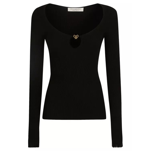 Philosophy Di Lorenzo Serafini Black Ribbed Knit Top Black 