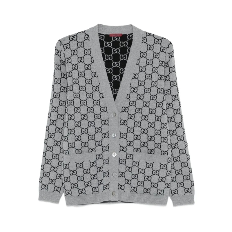 Gucci Strickjacke Reversible Gg Wool Jacquard Cardigan Grey