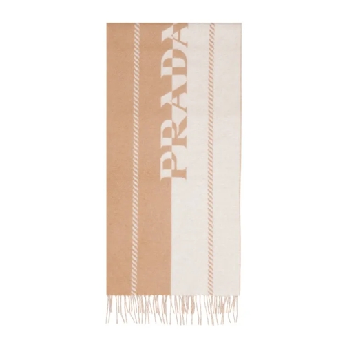 Prada  Wool Ivory Camel Scarf Neutrals