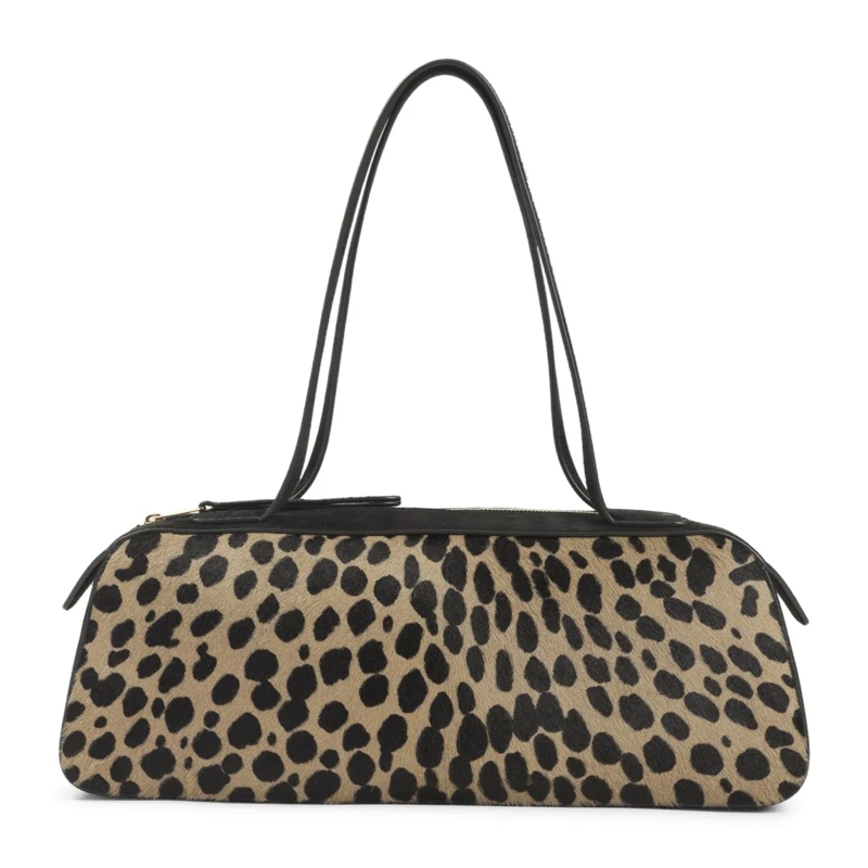 Khaite Schoudertas Nude Leather Shoulder Bag With Leopard Print Accen Brown