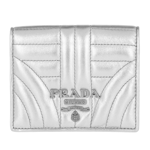 Prada Diagramme Wallet Quilted Leather Silver Portemonnaie mit Überschlag
