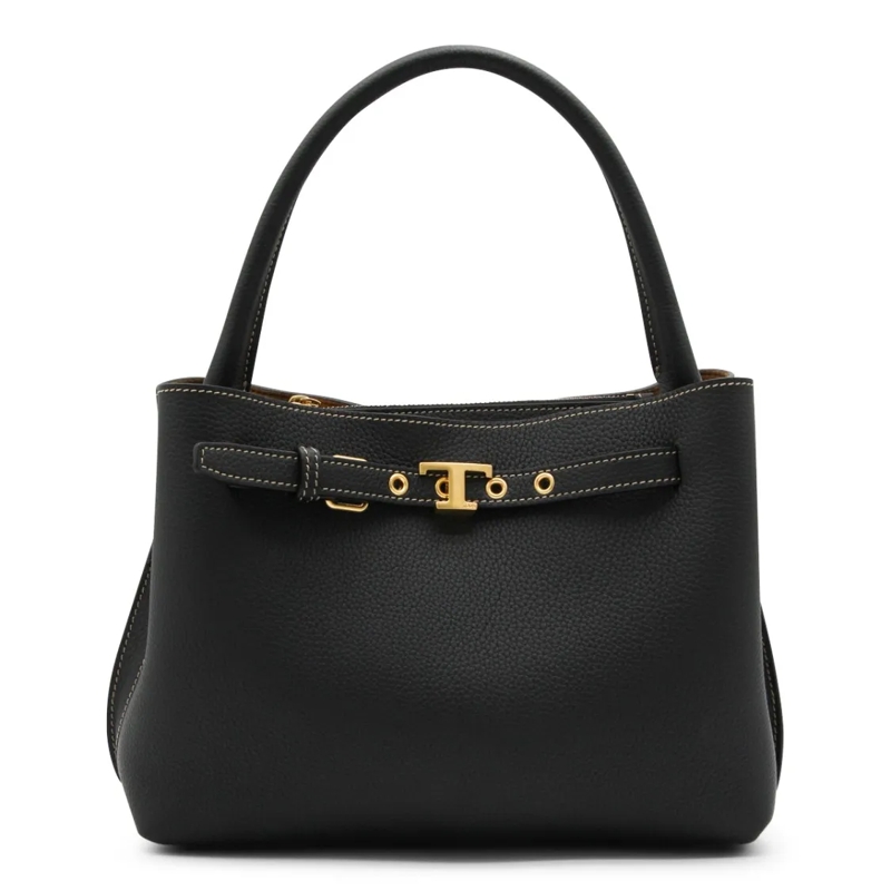 Tod's Crossbody Bag Textured Leather Tote With Gold-Tone Hardware Black
