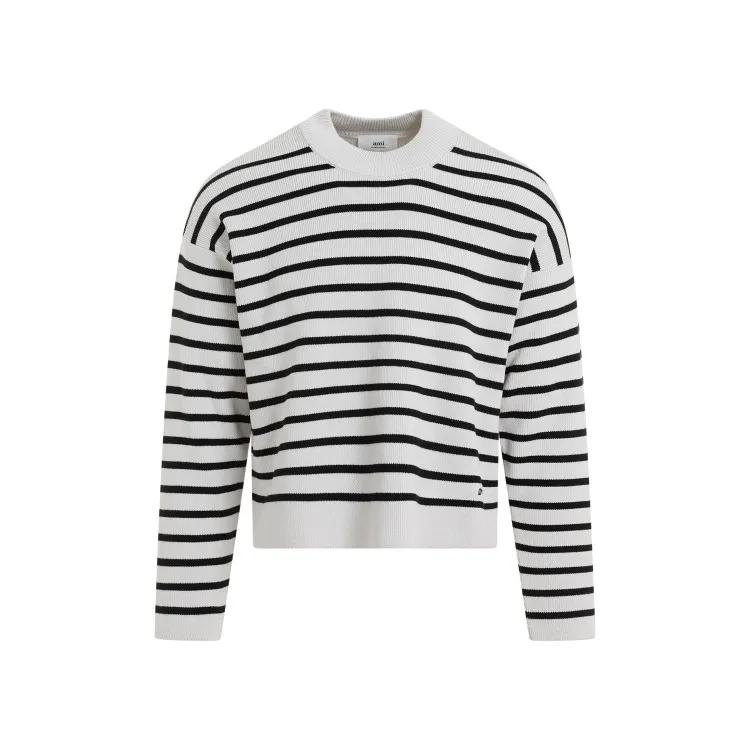 AMI Paris - Sailor White Black Cotton Pullover - Größe L - schwarz