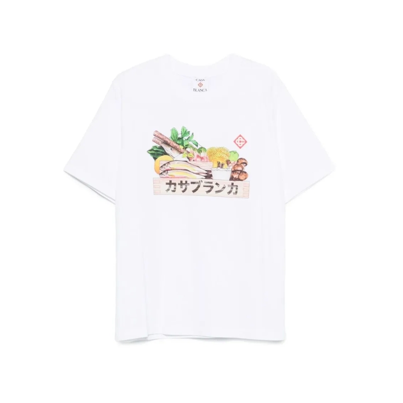 Casablanca T-Shirt Graphic Print Cotton T-Shirt With Relaxed Fit White