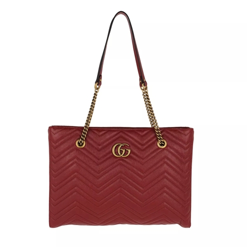 Gucci GG Marmont Matelassé Medium Tote Leather Red Rymlig shoppingväska