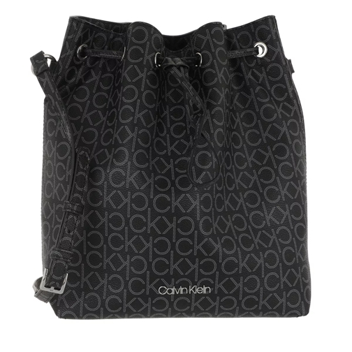 Calvin Klein Monogramme Drawstring Bucket Bag Black Borsa a secchiello