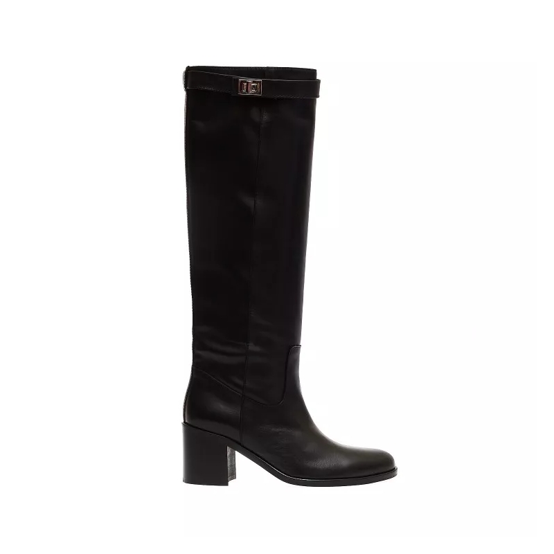 Via Roma 15 Stiefel Black Leather Boot Buckle Heel Black