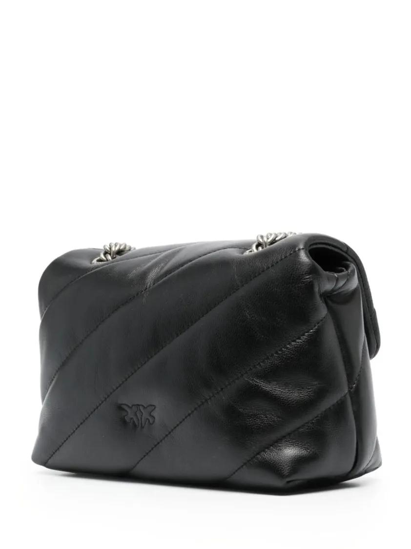pinko Hobo bags Quilted Black Bag With Flap Closure And Chain Stra in zwart