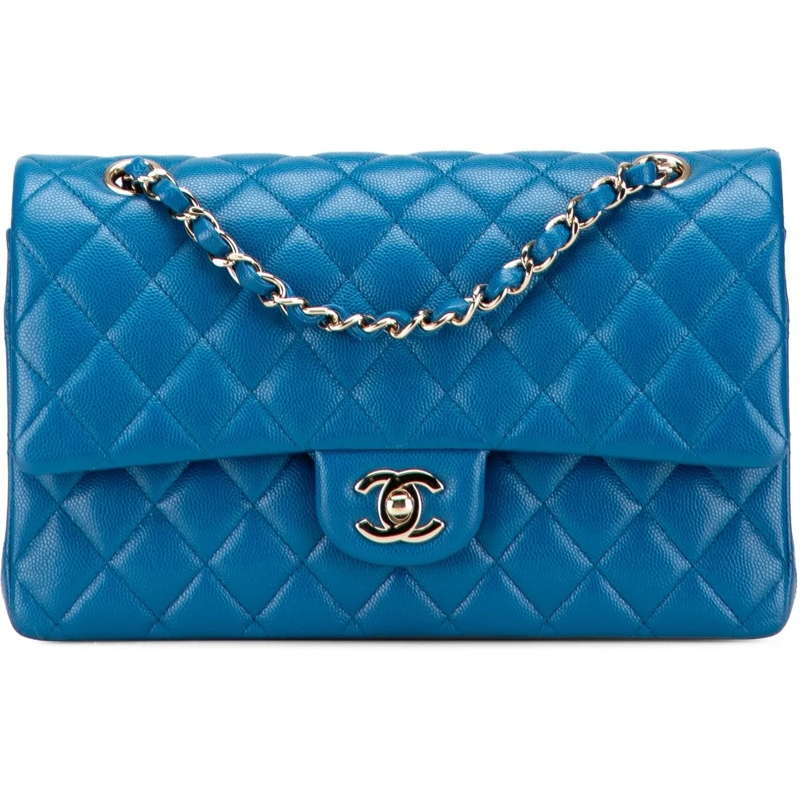 Chanel Sac à bandoulière Medium Classic Caviar Double Flap blau