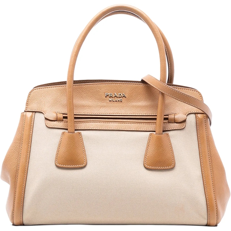 Prada Schultertasche Saffiano Cuir Trimmed Canapa Satchel braun