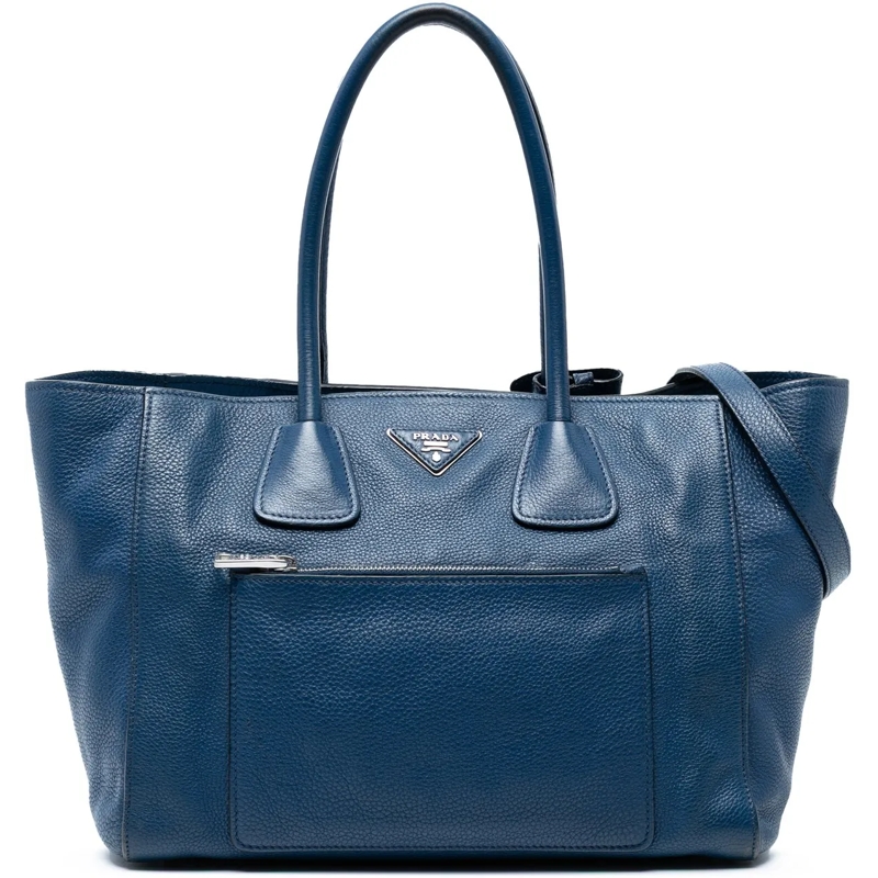 Prada Sac à bandoulière Vitello Daino Front Pocket Open Convertible Tote blau