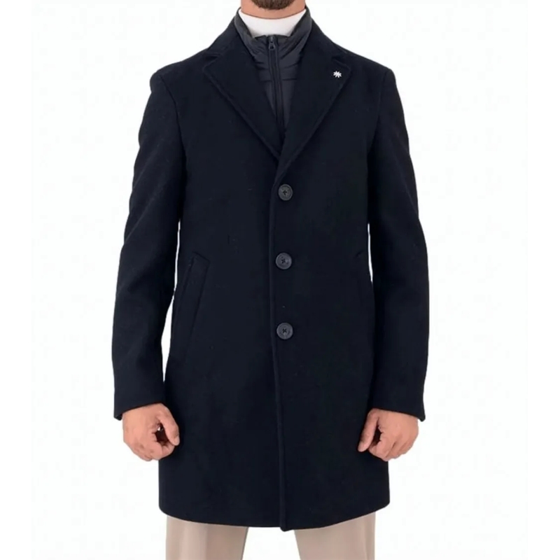 Manuel Ritz Manteaux de tanche Three-Button Black Wool Blend Coat Black