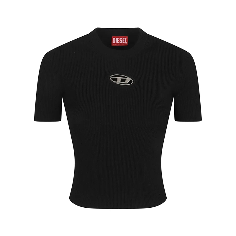 Diesel Pullover Ribbed Black Viscose Blend Sweater Black