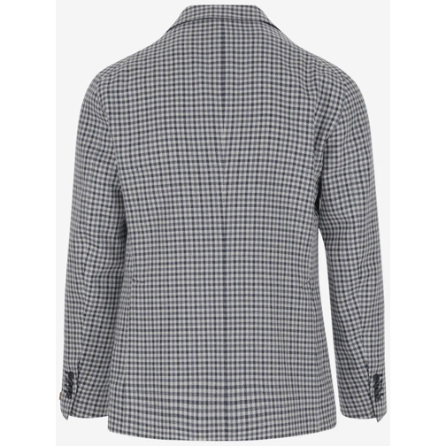 Tagliatore Blazer Linen Blend Single-Breasted Jacket With Check Patt Grey (Image 2)