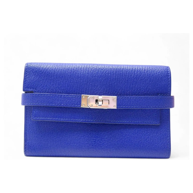 Hermès Geldbörse HERMES KELLY MEDIUM FALTBARE GELDBÃ–RSE AUS MYSORE blau
