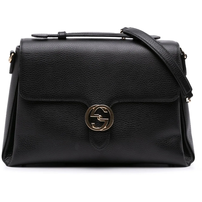 Gucci Sac à bandoulière Medium Dollar Calf Interlocking G Satchel schwarz